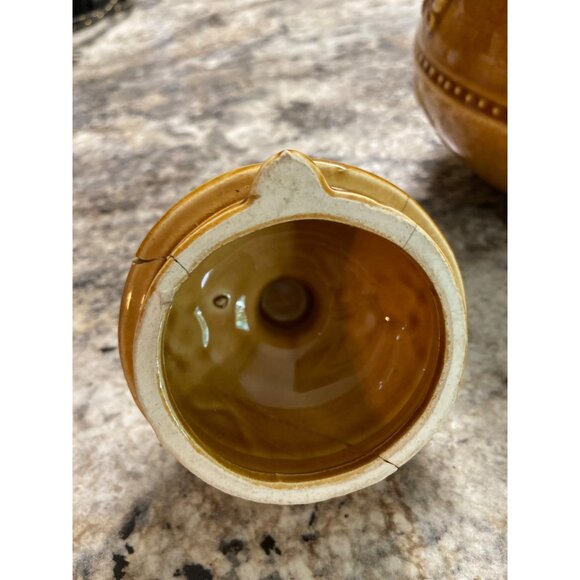 Vintage Japanese Ceramic Teapot Brown Glaze Floral Peach Design Wire Handle - Picture 8 of 11